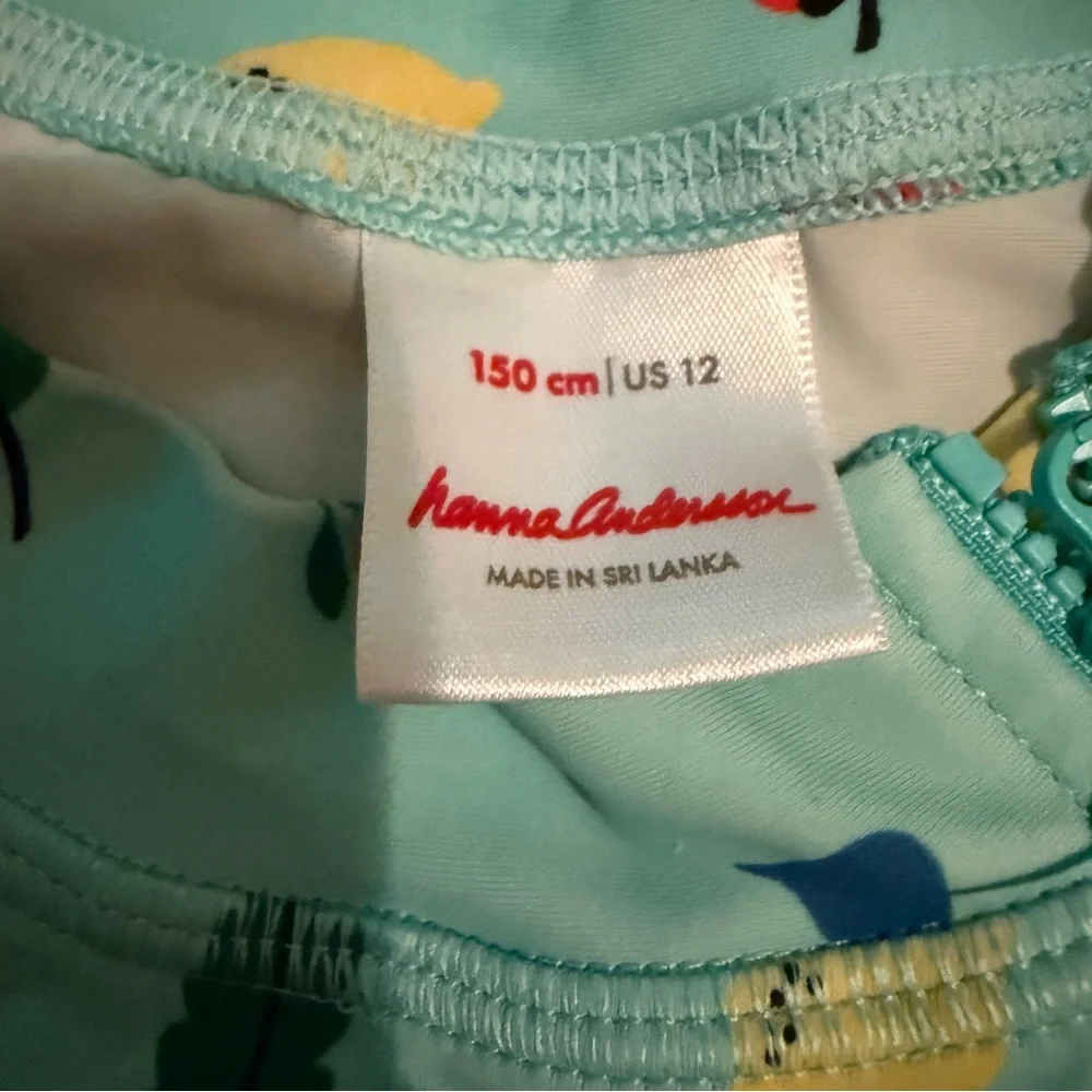 Hanna Andersson Rash Guard Kids’ Size 12 Tidepool Blue‎ Fruit Print Long Sleeve